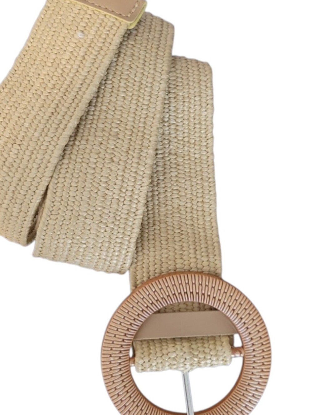 Woven Tan Stretch Belt | Circular Buckle | NWT | 45" stretch to 55" Boho